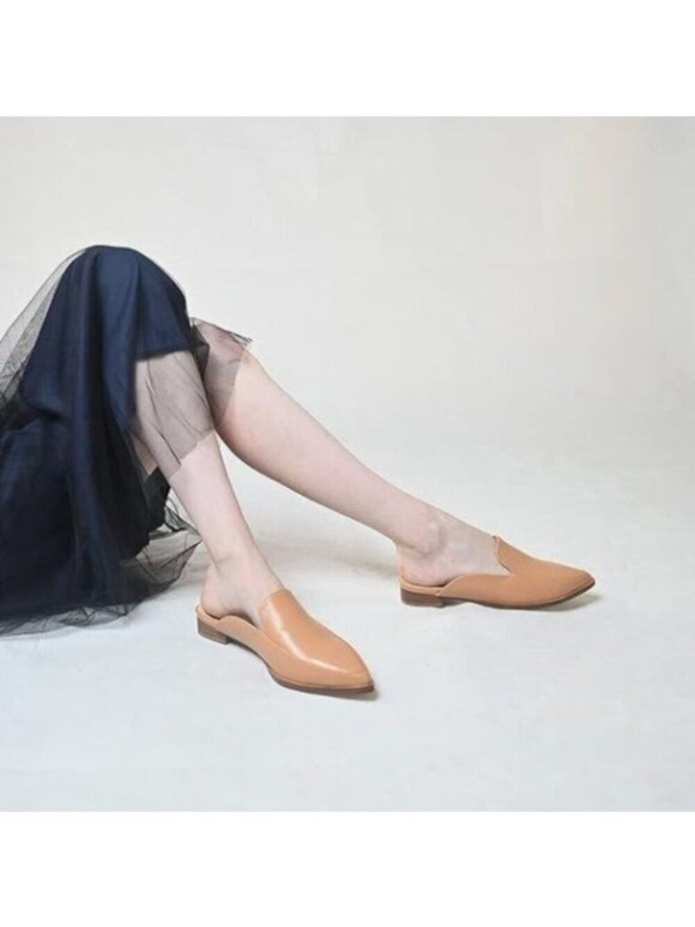 YDN Nude Low Heels Mules Slip On Loafers Pointy Toe Clogs Slide Slipper Shoes